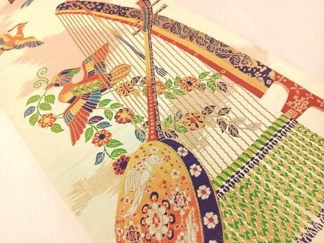 平和屋着物●龍村晋謹製 六通柄袋帯 天平威楽錦 金銀糸 正絹 逸品 CABJ0448vp
