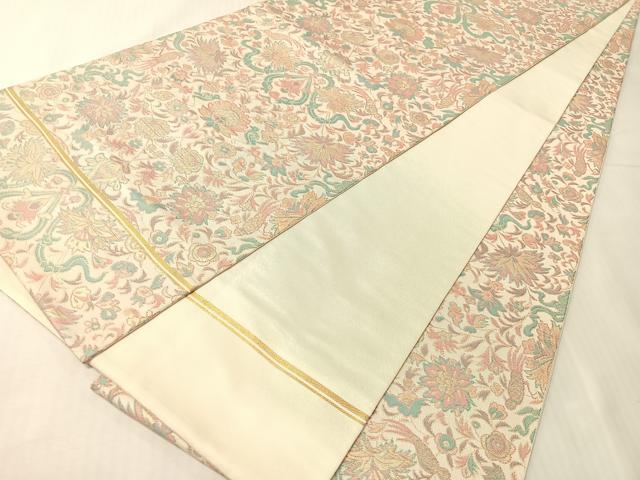 平和屋着物●織物一筋名門 織悦 全通柄 本袋帯 更紗唐草鳥文 金糸 正絹 逸品 CABJ0449vp