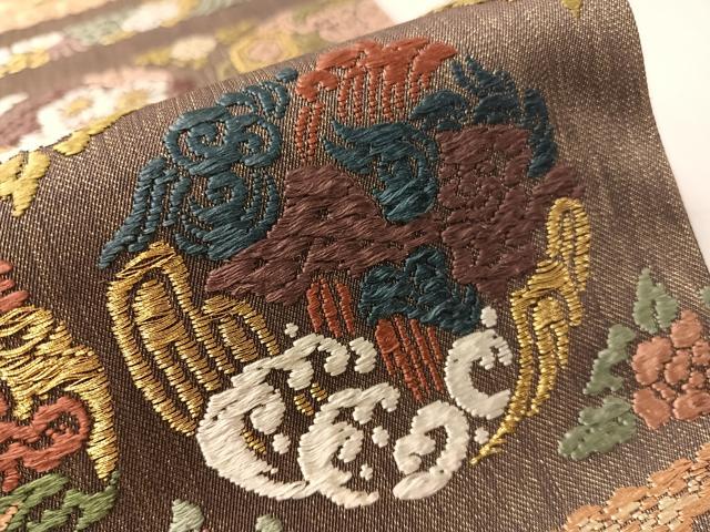 平和屋着物●六通柄京袋帯 唐織 吉祥花丸文 金糸 名古屋三越扱い 正絹 逸品 CABJ0450vp