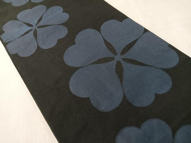 平和屋着物●西陣 六通柄 本袋帯 舞花文 黒地 正絹 逸品 CABJ0451vp