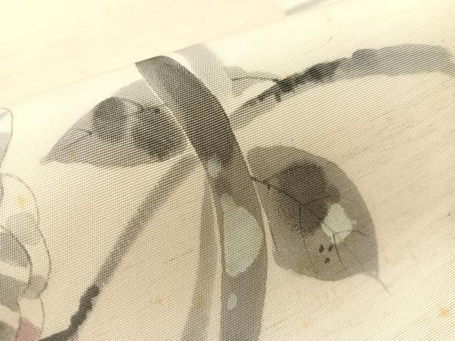 平和屋着物●塩瀬 九寸名古屋帯 作家物 手描き 刺繍 枝花丸文 金糸 正絹 逸品 CABJ0454vp