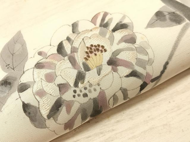 平和屋着物●塩瀬 九寸名古屋帯 作家物 手描き 刺繍 枝花丸文 金糸 正絹 逸品 CABJ0454vp