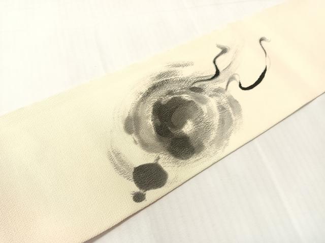 平和屋着物●九寸名古屋帯 手描き 雷神 金彩 鬼しぼ縮緬 正絹 逸品 CABJ0456vp