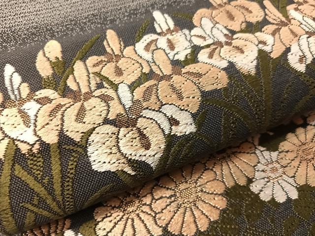 平和屋着物●両面 六通柄袋帯 唐織 横段花文 金糸 正絹 逸品 CABJ0460vp