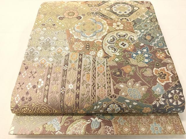 平和屋着物●六通柄袋帯 唐織 切嵌更紗吉祥文 金糸 正絹 逸品 未使用 CABJ0462vp