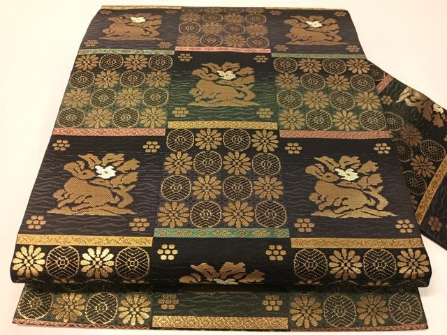 平和屋着物●九寸名古屋帯 角倉金襴 黒地 金糸 正絹 逸品 CABJ0463vp