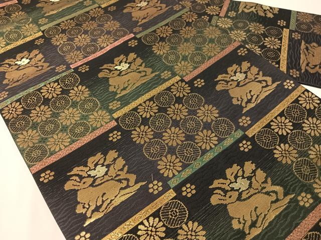 平和屋着物●九寸名古屋帯 角倉金襴 黒地 金糸 正絹 逸品 CABJ0463vp