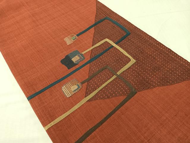 平和屋着物●中国三大刺繍 スワトウ刺繍 総刺繍 太鼓柄袋帯 紬地 吉祥文 金糸 正絹 逸品 CABJ0467vp