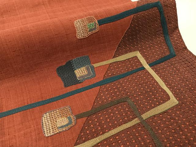 平和屋着物●中国三大刺繍 スワトウ刺繍 総刺繍 太鼓柄袋帯 紬地 吉祥文 金糸 正絹 逸品 CABJ0467vp