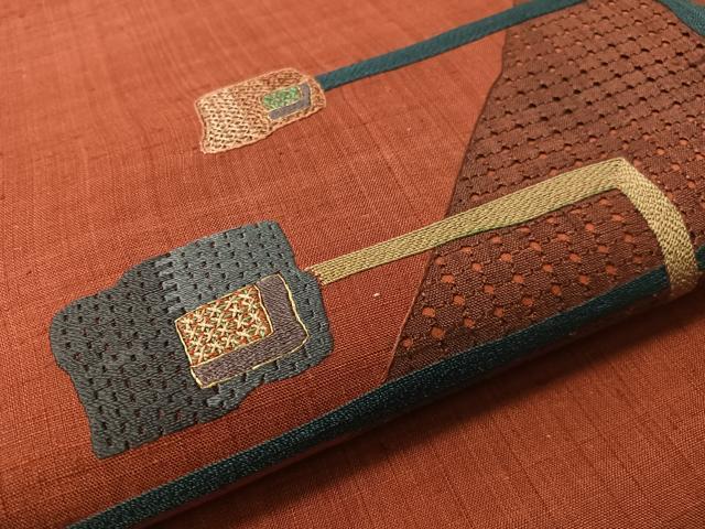 平和屋着物●中国三大刺繍 スワトウ刺繍 総刺繍 太鼓柄袋帯 紬地 吉祥文 金糸 正絹 逸品 CABJ0467vp