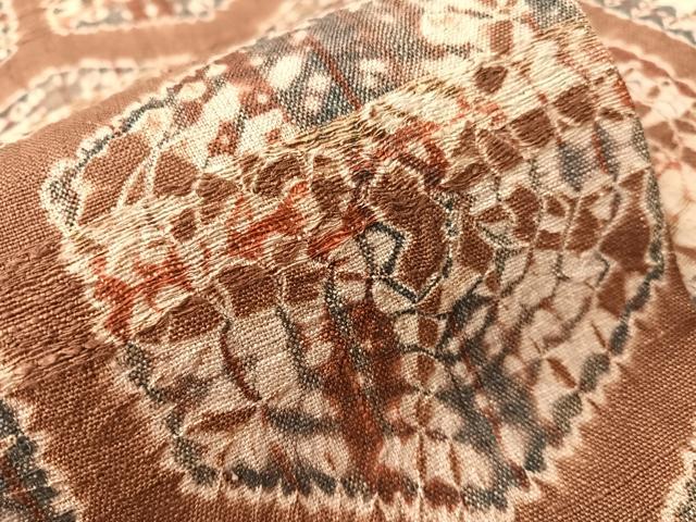 平和屋着物●九寸名古屋帯 紬地 絞り 亀甲文様 正絹 逸品 CABJ0473vp
