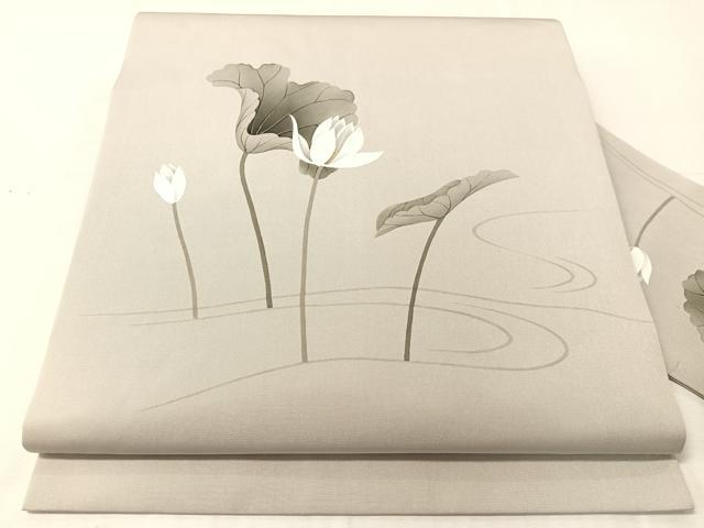 平和屋着物●内山晴祥 手描き 塩瀬 九寸名古屋帯 蓮 金彩 正絹 逸品 CABJ0479vp