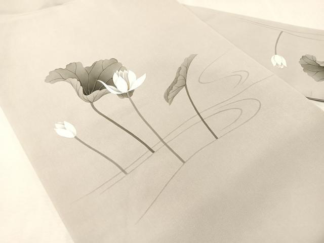 平和屋着物●内山晴祥 手描き 塩瀬 九寸名古屋帯 蓮 金彩 正絹 逸品 CABJ0479vp