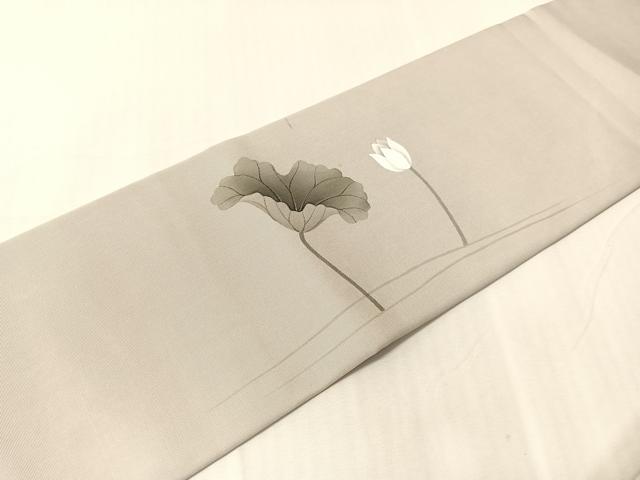 平和屋着物●内山晴祥 手描き 塩瀬 九寸名古屋帯 蓮 金彩 正絹 逸品 CABJ0479vp