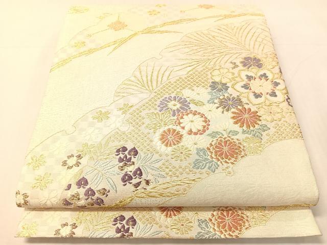 平和屋着物●六通柄袋帯 唐織 雪芝花文 金糸 鈴乃屋扱い 正絹 逸品 CABJ0484vp