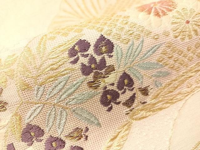 平和屋着物●六通柄袋帯 唐織 雪芝花文 金糸 鈴乃屋扱い 正絹 逸品 CABJ0484vp