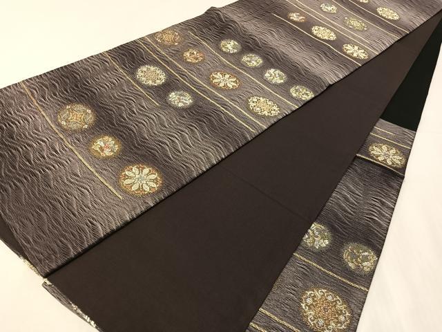 平和屋着物●六通柄袋帯 櫛織 花鳥丸文 金銀糸 正絹 逸品 未使用 CABJ0493vp