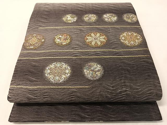 平和屋着物●六通柄袋帯 櫛織 花鳥丸文 金銀糸 正絹 逸品 未使用 CABJ0493vp