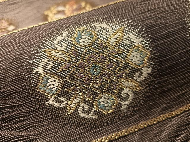 平和屋着物●六通柄袋帯 櫛織 花鳥丸文 金銀糸 正絹 逸品 未使用 CABJ0493vp