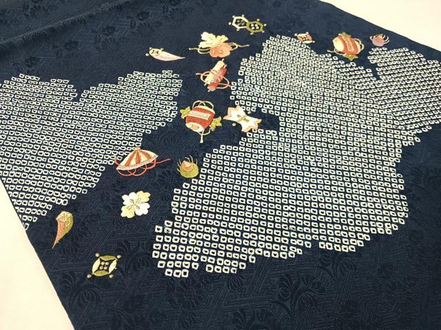 平和屋着物●九寸名古屋帯 絞り 刺繍 雲取り宝尽くし 金糸 正絹 逸品 CABJ0496vp
