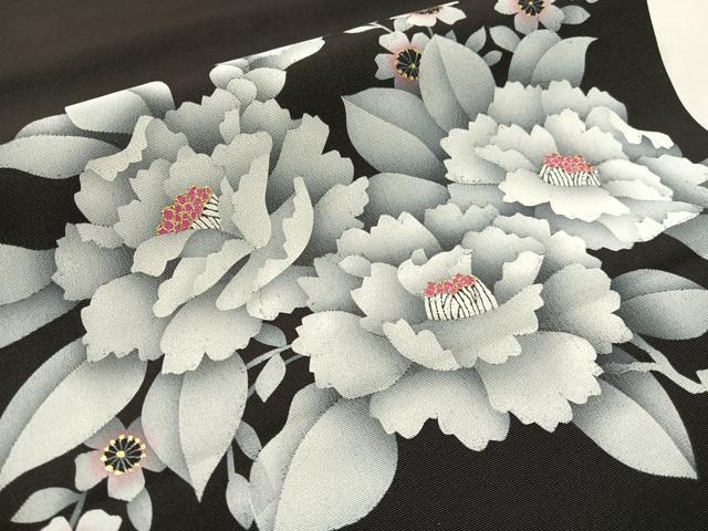 平和屋着物●塩瀬 九寸開き名古屋帯 枝花文 黒地 金彩 正絹 逸品 CABJ0497vp