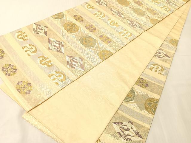 平和屋着物●六通柄袋帯 唐織 横段双鶴花文 金糸 正絹 逸品 未使用 CABJ0498vp