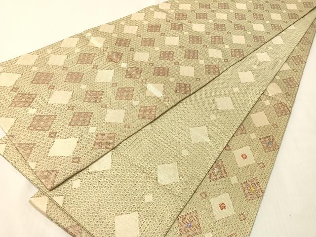 平和屋着物●京都西陣 京都美術織物研究所謹製 太鼓柄袋帯 手越織 清流 金糸 反端付き 正絹 逸品 未使用 CABJ0500vp