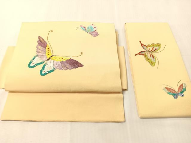 平和屋着物●総刺繍 駒刺繍 つけ帯 舞蝶文 金銀糸 正絹 逸品 CABJ0504vp