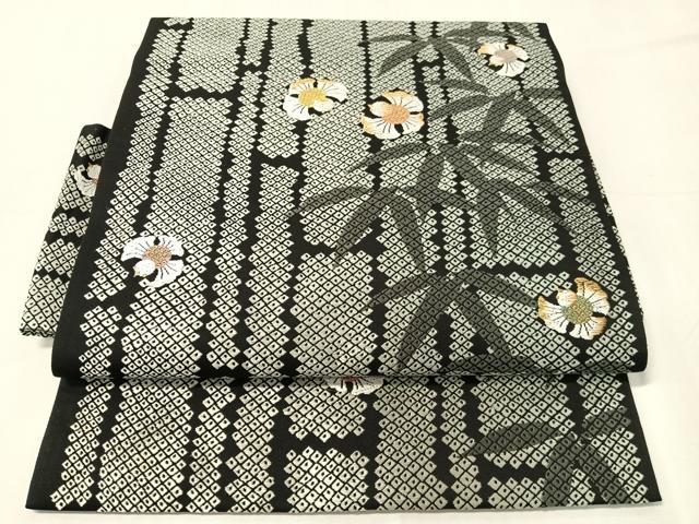 平和屋着物●つけ帯 唐織 ふくら雀 黒地 金糸 正絹 逸品 CABJ0506vp