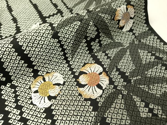 平和屋着物●つけ帯 唐織 ふくら雀 黒地 金糸 正絹 逸品 CABJ0506vp