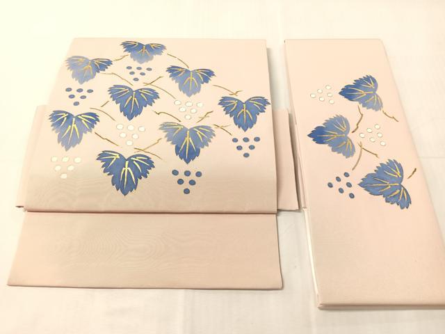 平和屋着物●塩瀬 つけ帯 葡萄蔦の葉文 金彩 正絹 逸品 未使用 CABJ0507vp