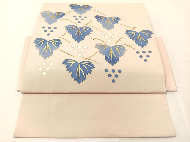 平和屋着物●塩瀬 つけ帯 葡萄蔦の葉文 金彩 正絹 逸品 未使用 CABJ0507vp