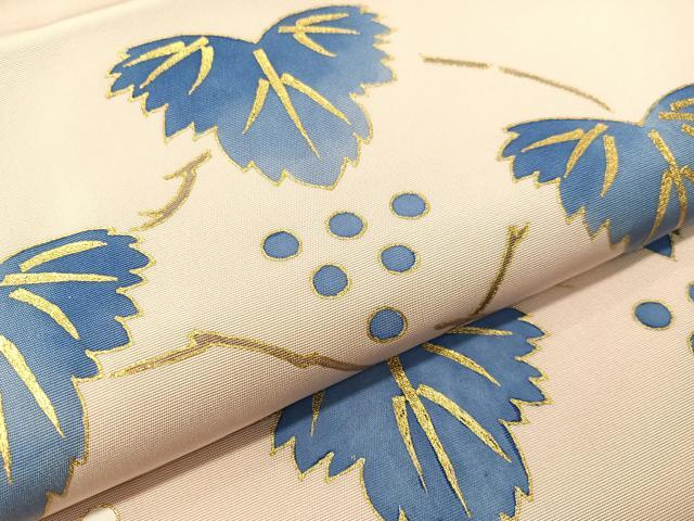 平和屋着物●塩瀬 つけ帯 葡萄蔦の葉文 金彩 正絹 逸品 未使用 CABJ0507vp