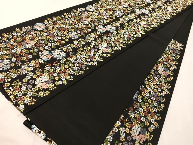 平和屋着物●西陣 山下織物謹製 六通柄袋帯 唐織 葉桜 黒地 金糸 証紙付き 正絹 逸品 未使用 CABJ0508vp