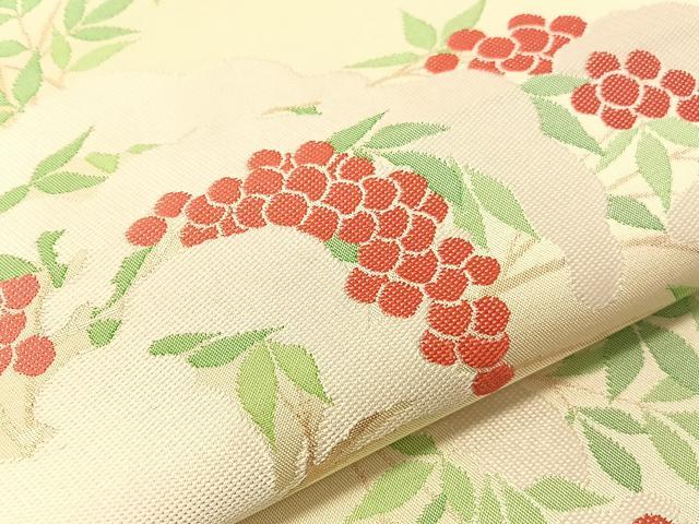 平和屋着物●全通柄 本袋帯 雪持ち葡萄草木文 金糸 正絹 逸品 未使用 CABJ0510vp