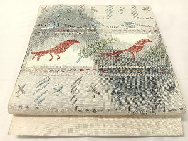 平和屋着物●八寸名古屋帯 紬地 横段抽象文 正絹 逸品 CABJ0515vp