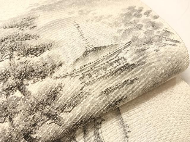 平和屋着物●六通柄袋帯 作家物 手描き 綴れ 京の景 嵐山 銀糸 正絹 逸品 CABJ0517vp