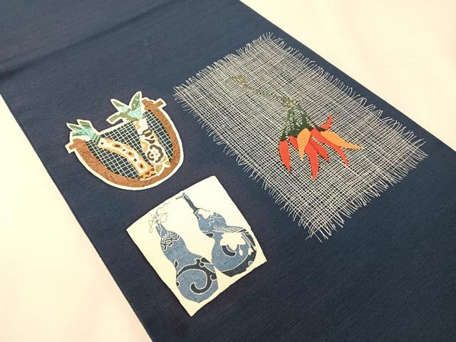 平和屋着物●太鼓柄袋帯 紬地 型染め 成り物 正絹 逸品 CABJ0521vp