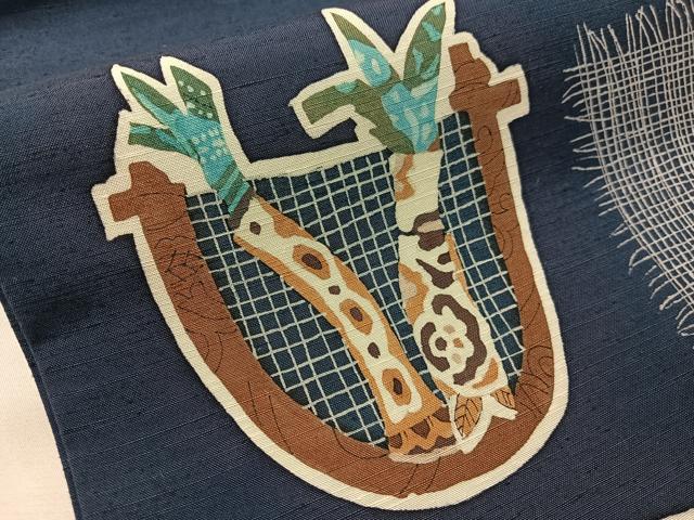 平和屋着物●太鼓柄袋帯 紬地 型染め 成り物 正絹 逸品 CABJ0521vp