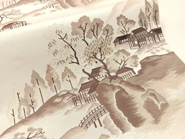 平和屋着物●本場筑前博多織 八寸名古屋帯 風景文 献上 正絹 逸品 未使用 CABJ0522vp