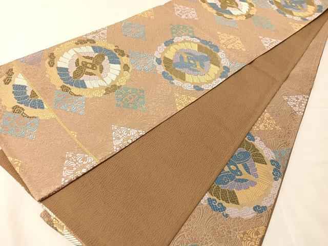 平和屋着物●六通柄袋帯 唐織 双鳥丸文 金糸 正絹 逸品 CABJ0527vp