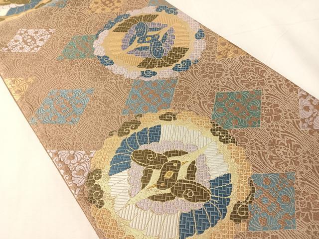 平和屋着物●六通柄袋帯 唐織 双鳥丸文 金糸 正絹 逸品 CABJ0527vp