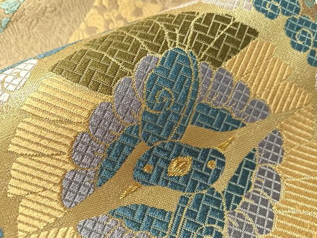 平和屋着物●六通柄袋帯 唐織 双鳥丸文 金糸 正絹 逸品 CABJ0527vp
