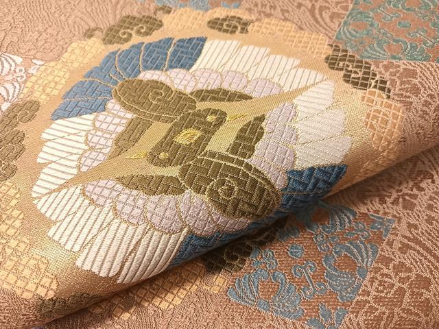 平和屋着物●六通柄袋帯 唐織 双鳥丸文 金糸 正絹 逸品 CABJ0527vp