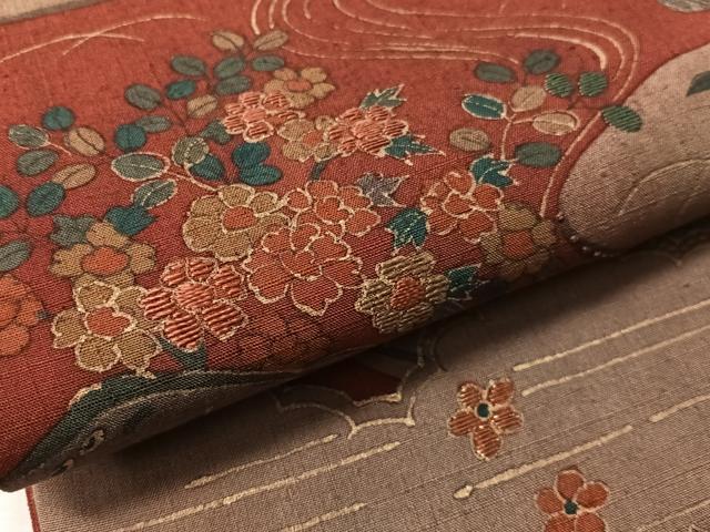 平和屋着物●中国三大刺繍 相良刺繍 太鼓柄袋帯 紬地 御所解文 金彩 正絹 逸品 CABJ0531vp