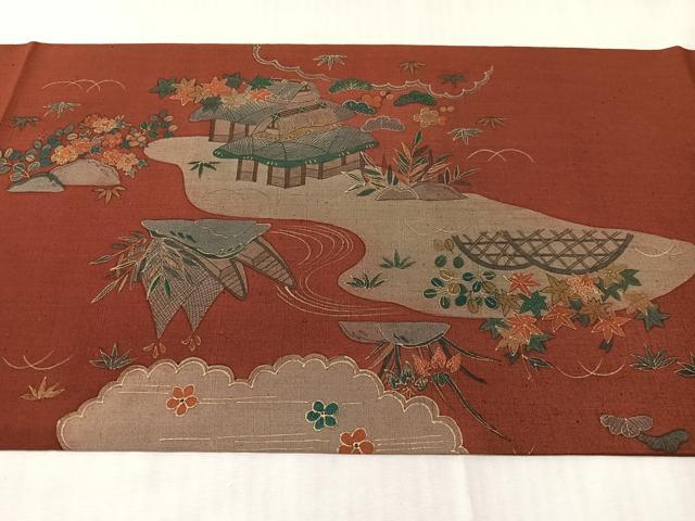 平和屋着物●中国三大刺繍 相良刺繍 太鼓柄袋帯 紬地 御所解文 金彩 正絹 逸品 CABJ0531vp