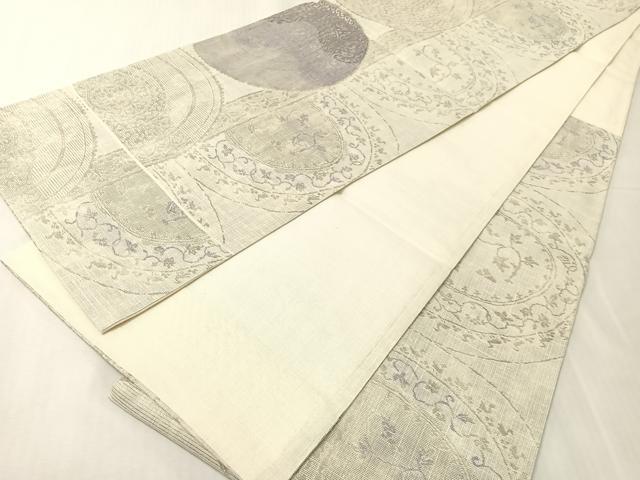 平和屋着物▽西陣 米田織物謹製 六通柄袋帯 スリーシーズン 春夏秋 紬地 花絵皿間道 銀糸 証紙付き 日本製 正絹 逸品 未使用 CABJ0563vp