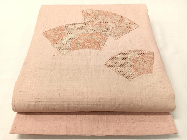 平和屋着物●中国三大刺繍 スワトウ刺繍 総刺繍 太鼓柄袋帯 紬地 地紙花文 正絹 逸品 CABJ0566vp