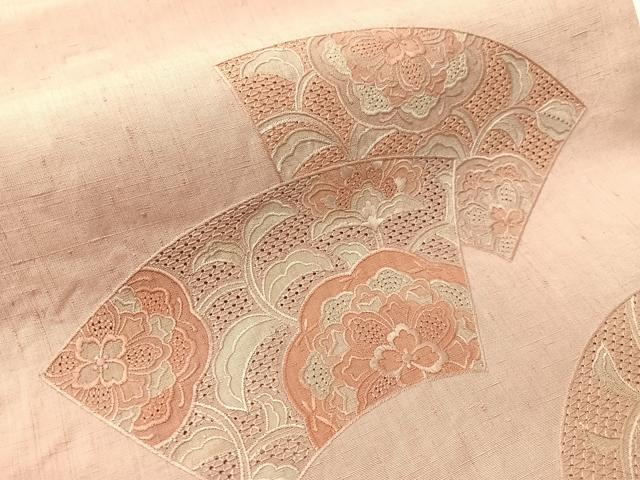 平和屋着物●中国三大刺繍 スワトウ刺繍 総刺繍 太鼓柄袋帯 紬地 地紙花文 正絹 逸品 CABJ0566vp