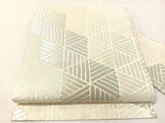 平和屋着物●西陣 川島織物 九寸名古屋帯 唐織 幾何学文様 銀糸 正絹 逸品 CABJ0568vp